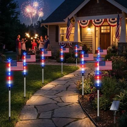 🔥8-Piece Flag Light Set – 4th of July Decorations with 8 Lighting Modes – Ideal for Independence Day Pathways, Gardens, and Yard Decor