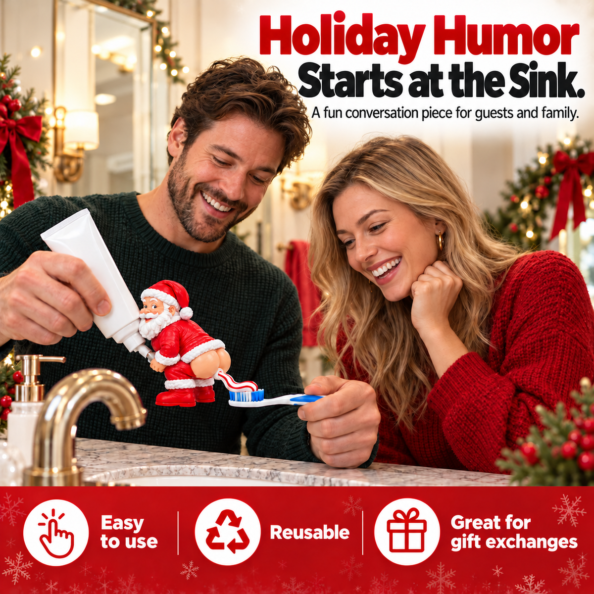 🎅 Cheeky Santa Toothpaste Topper - Funny Christmas Gag Gift 🎄