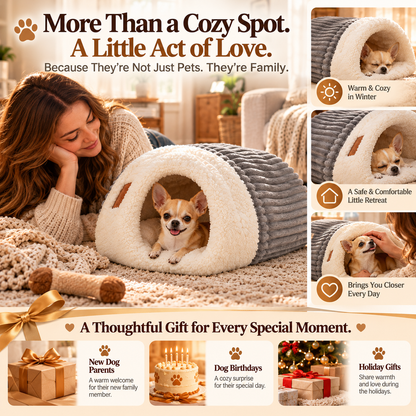 🐶 Plush Cozy Cave Dog Bed – Soft Enclosed Pet Retreat