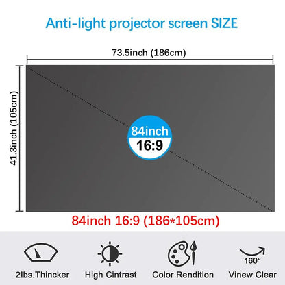 120 Inch Projector Screen, 4K Metal Lightproof Foldable Portable Movie Screen 16:9 for Home Theater Party Office Classroom Outdoor Indoor, Easy Installation with Velcro HD Projector Screen