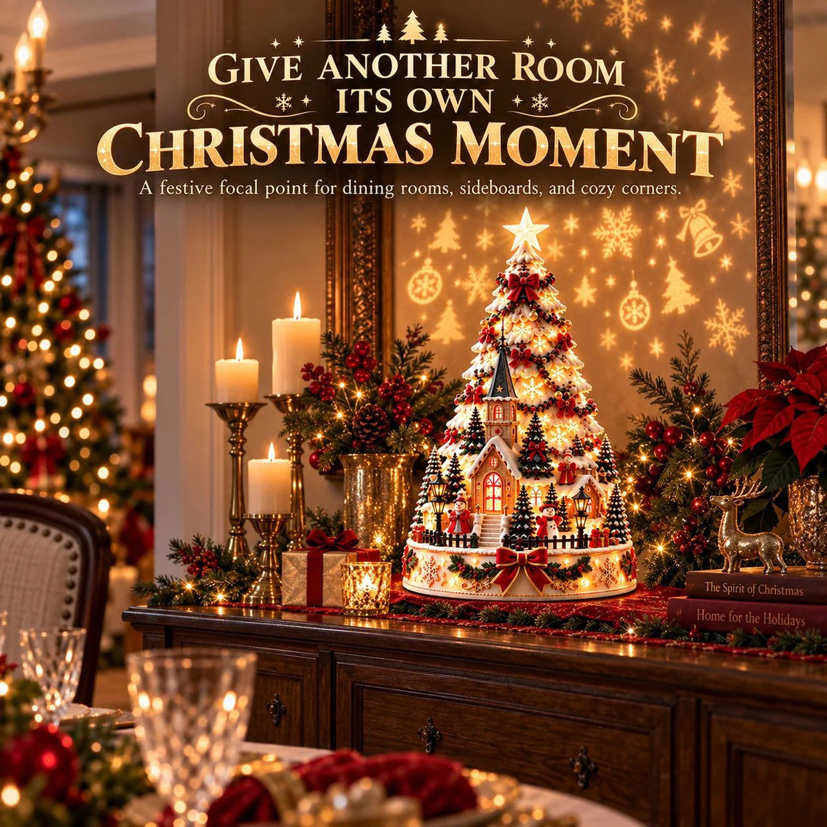🎄Christmas Village Light-Up Tree – Festive LED Holiday Tabletop Decor