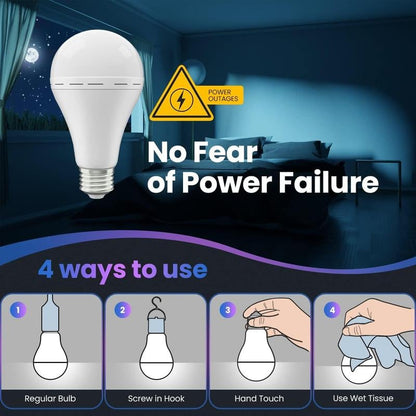 Rechargeable Emergency Light Bulbs, Camping Lamp Battery Powered LED Light Bulb 6000K Daylight 12W Equivalent with 1200mAh