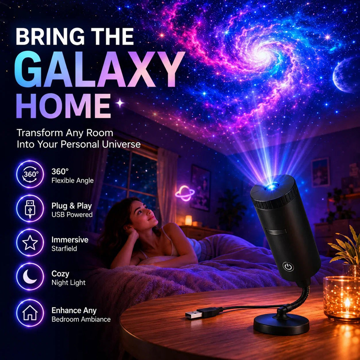 ✨USB Holiday Scene Projector – Christmas & Galaxy