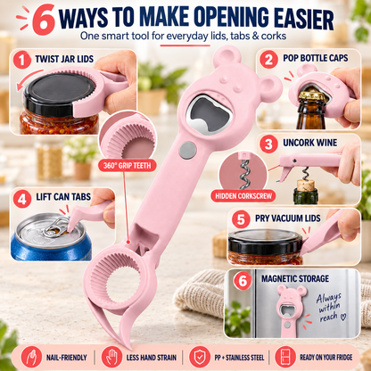 🔥🐰 6-in-1 Magnetic Rabbit Opener – Jar, Bottle, Can & Wine Opening Tool