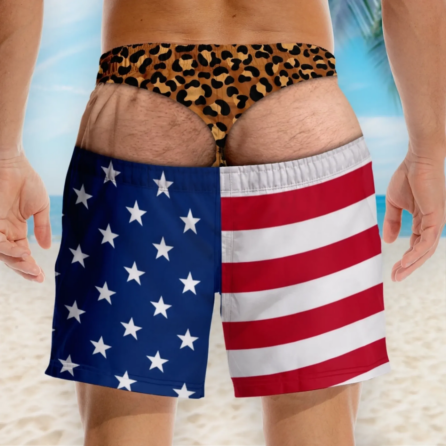 🇺🇸 Patriotic Swim Trunks – "Warning Wide Load" Funny Design, Great Gift for Men