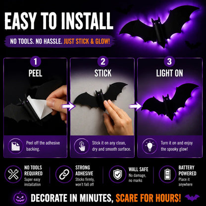 🦇3D LED Bat Light Halloween Wall Decor – Glowing Spooky Party Ornaments