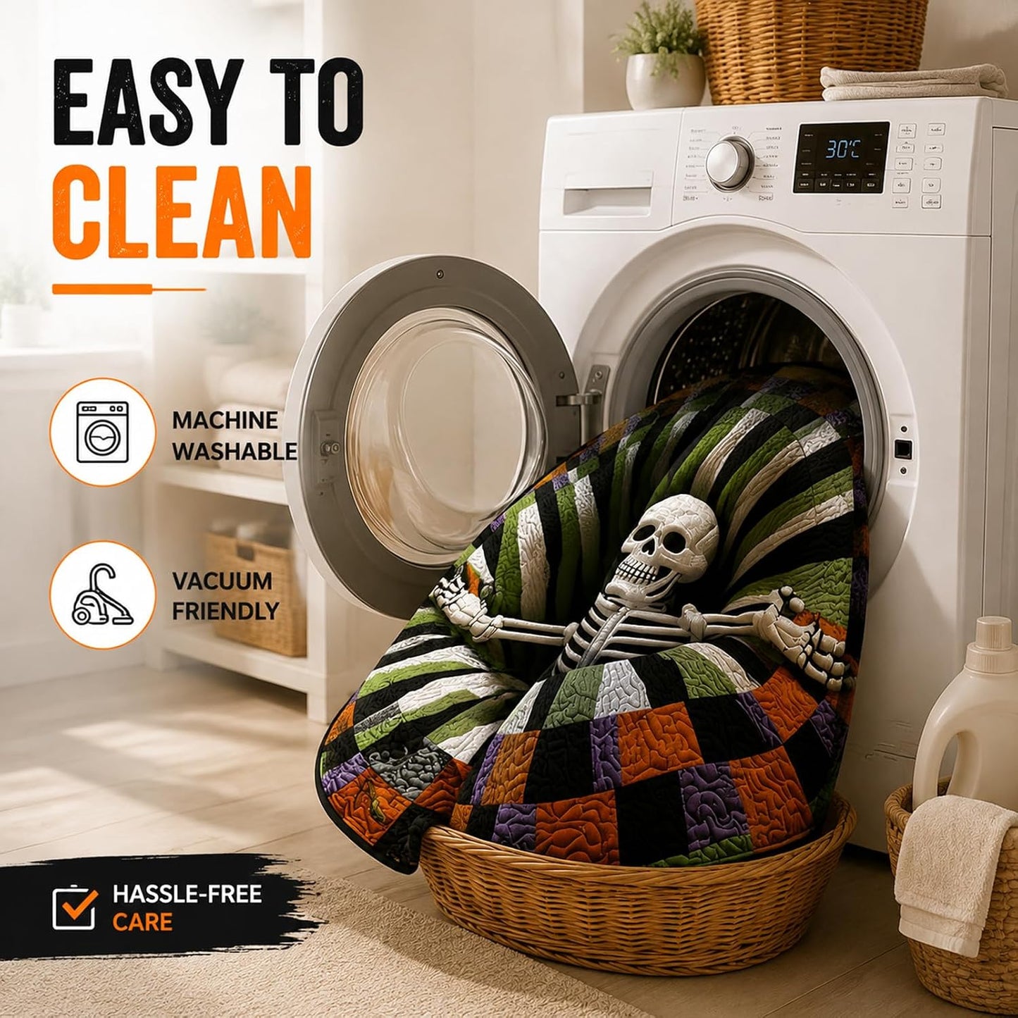 🎃 3D Optical Illusion Skeleton Vortex Quilted Round Halloween Rug