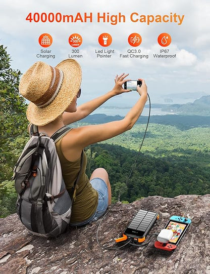 Solar Charger Power Bank 40000mAh Built in 4 Cables and Hand Crank