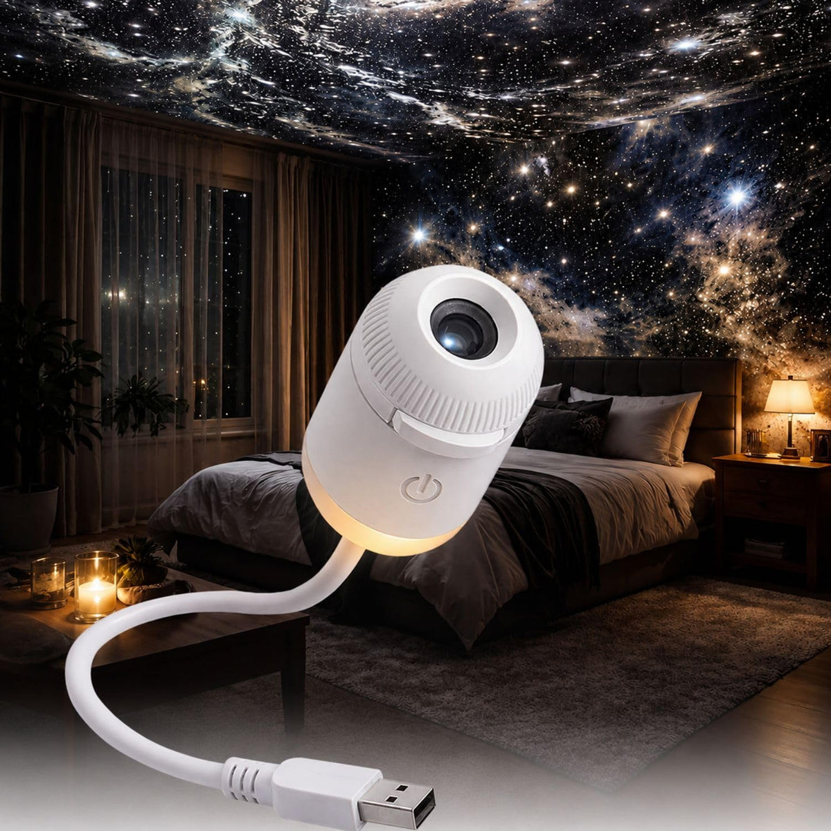 2-in-1 Galaxy Projector Night Light | USB Mini Star & Moon Projector for Bedroom, Adjustable Brightness, 360° Projection
