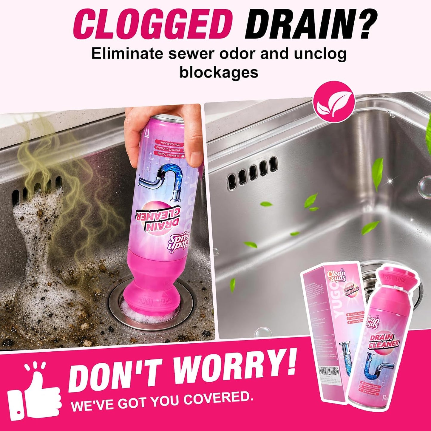 🫧Foaming Drain Cleaner 2-Pack | Sink & Drain Deodorizer