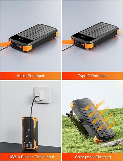 Solar Charger Power Bank 40000mAh Built in 4 Cables and Hand Crank