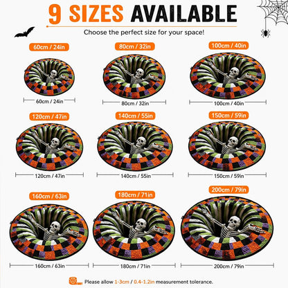 🎃 3D Optical Illusion Skeleton Vortex Quilted Round Halloween Rug