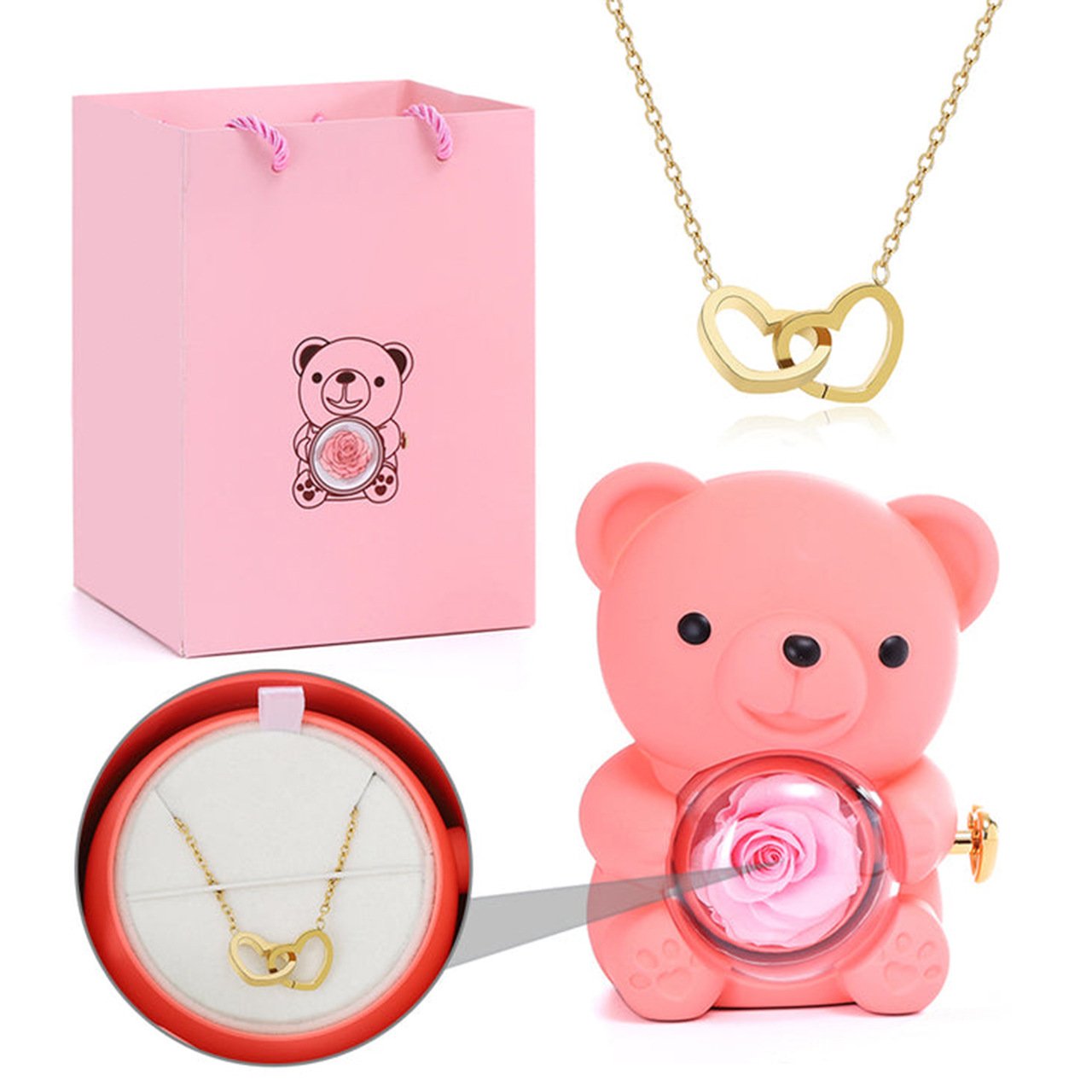 Mother's Day Hot Selling✨Cute Teddy Bear with Preserved Rose--Necklace📿+Eternal Rose🌹+Teddy Bear🧸