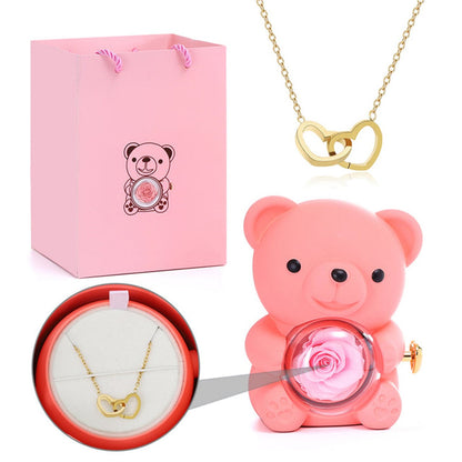 Mother's Day Hot Selling✨Cute Teddy Bear with Preserved Rose--Necklace📿+Eternal Rose🌹+Teddy Bear🧸