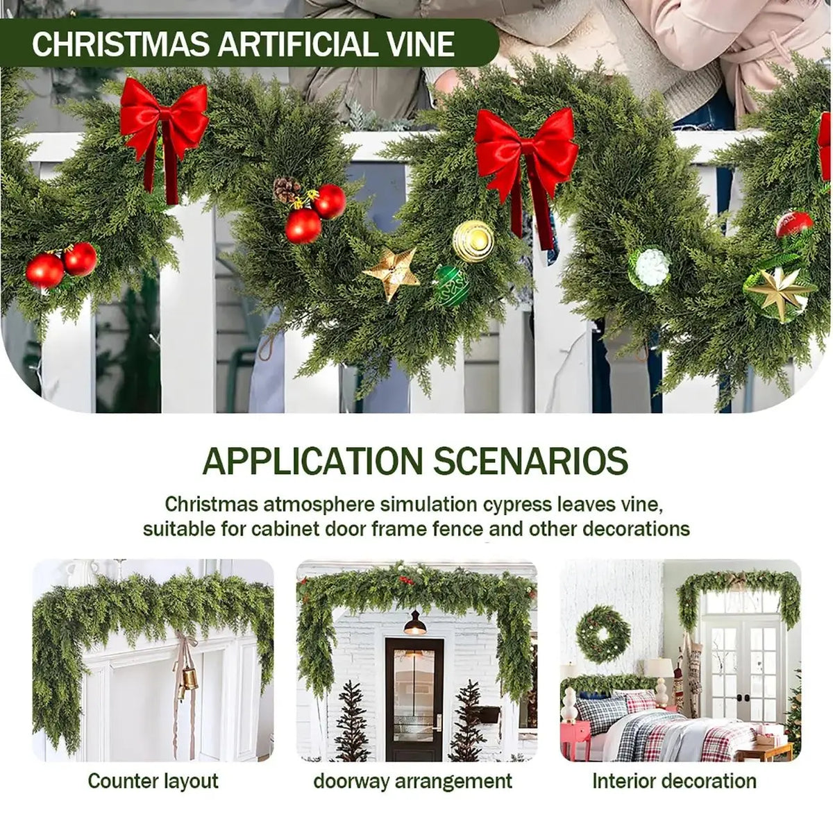 🎄 2-Piece 6FT Real-Touch Cedar Garland – Lifelike Christmas Greenery for Mantel, Staircase & Holiday Decor