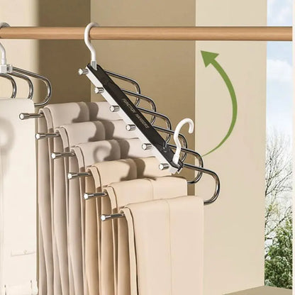 6 Layer Pants Hanger Space Saving Closet Organizer with 65mm Wide Spacing, Anti-Slip Multifunctional Pants Rack for Jeans Trousers Wardrobe