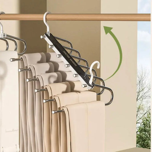 6 Layer Pants Hanger Space Saving Closet Organizer with 65mm Wide Spacing, Anti-Slip Multifunctional Pants Rack for Jeans Trousers Wardrobe