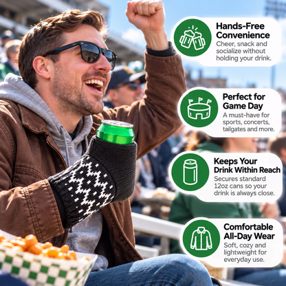 🍻 Hands-Free Wearable Can Holder – Cozy Knit Drink Sleeve for Game Day