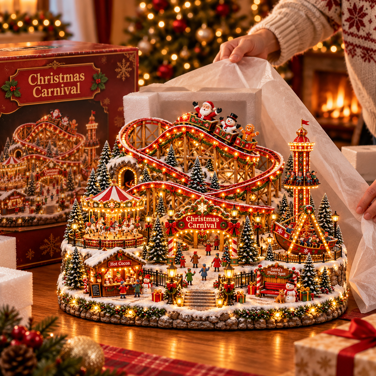 🎄 Animated Christmas Carnival Village – Moving Rides & Lighted Holiday Display 🎢