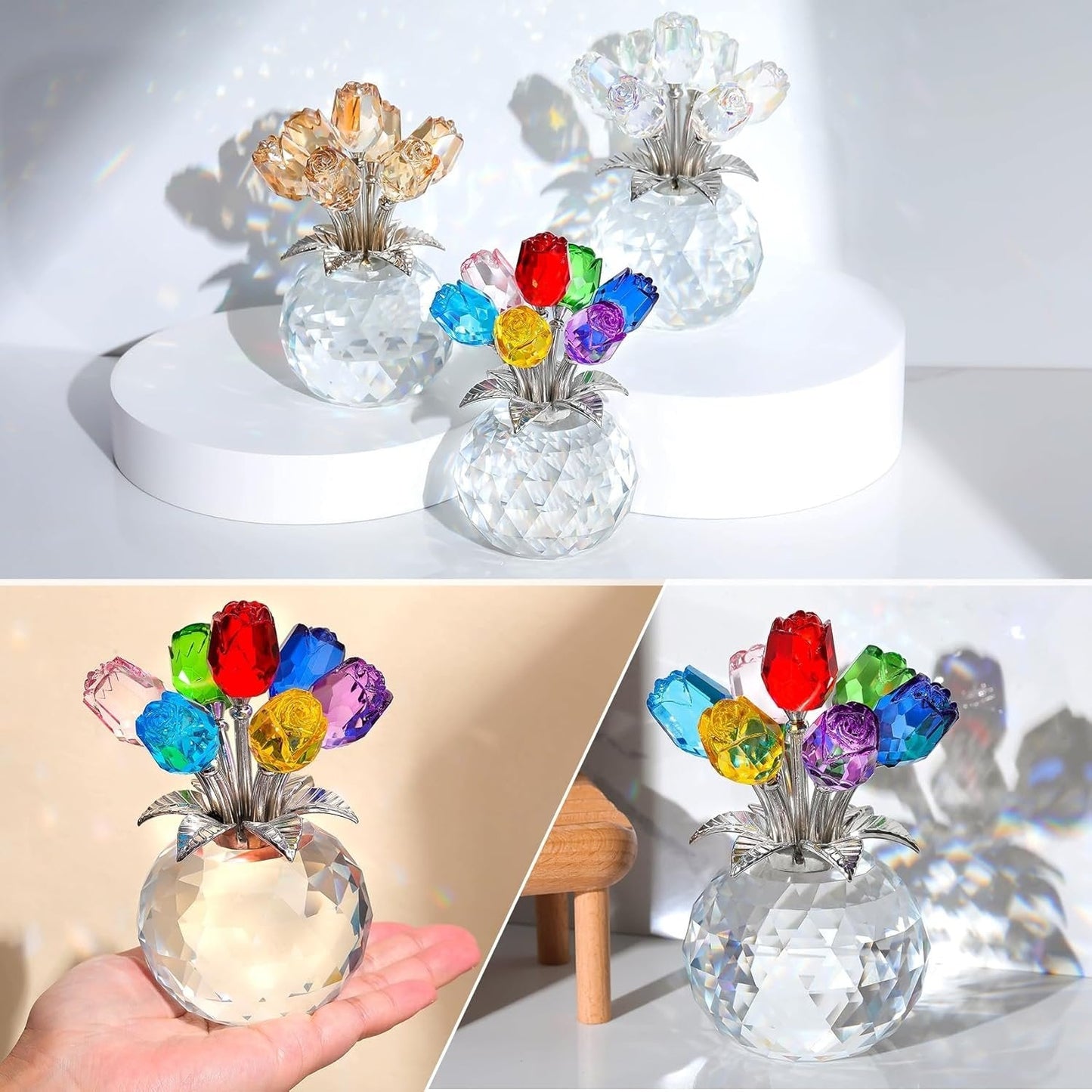 💐Crystal Colorful Rose Flower Vase