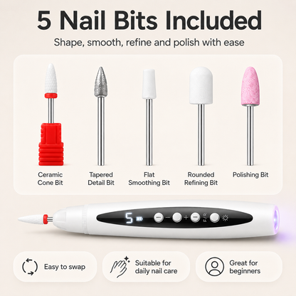 ✨ 3-in-1 Electric Nail Drill Pen with Nail Light & 5 Bits