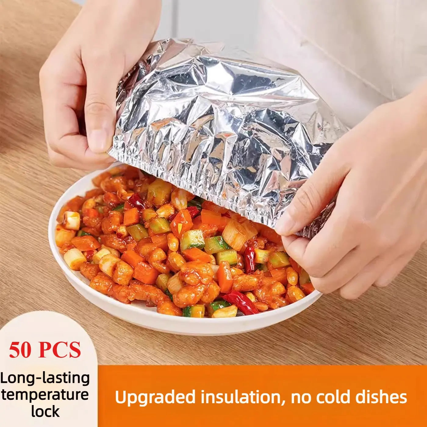 50PCS Aluminum foil heat-retaining cover for home dining tables and food containers; kitchen freshness preservation and insulation