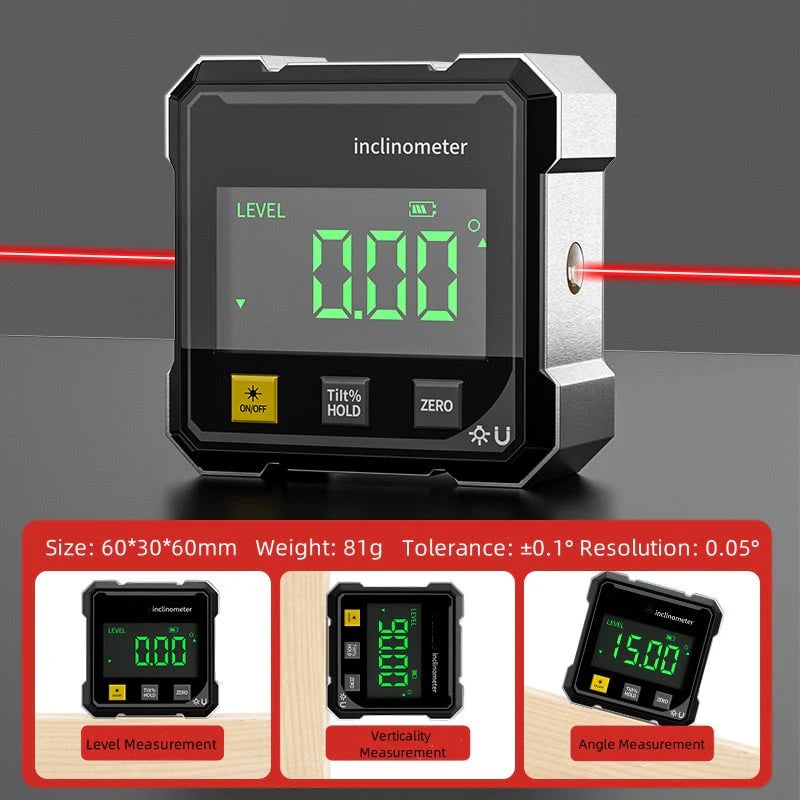 🔥HOT SALE⚙️ German Quality 4-Side Magnetic Digital Angle Gauge with Laser | Precision You Can Trust✨