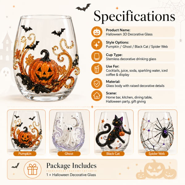 🎃👻 3D Halloween Glassware – Artisan Design, Luminous Glow, Perfect for Fall & Festive Sips