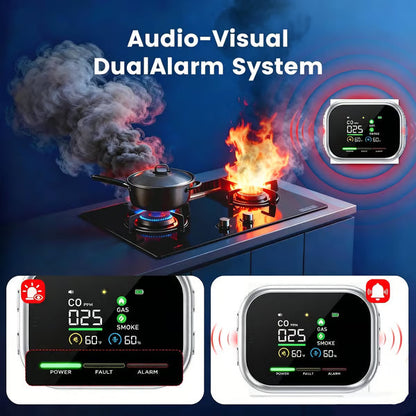 ⚡Smart 6-in-1 Gas Detector – CO Smoke & Gas Leak Alarm With LCD Display