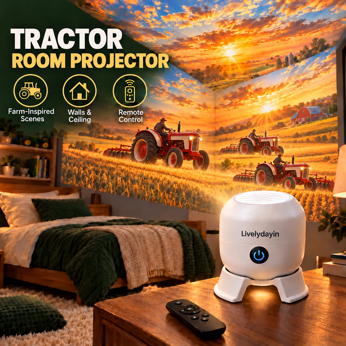 🚜🌾 Farm Adventure Projector – Bring the Tractor & Countryside Magic to Your Walls & Ceiling! ✨🌙