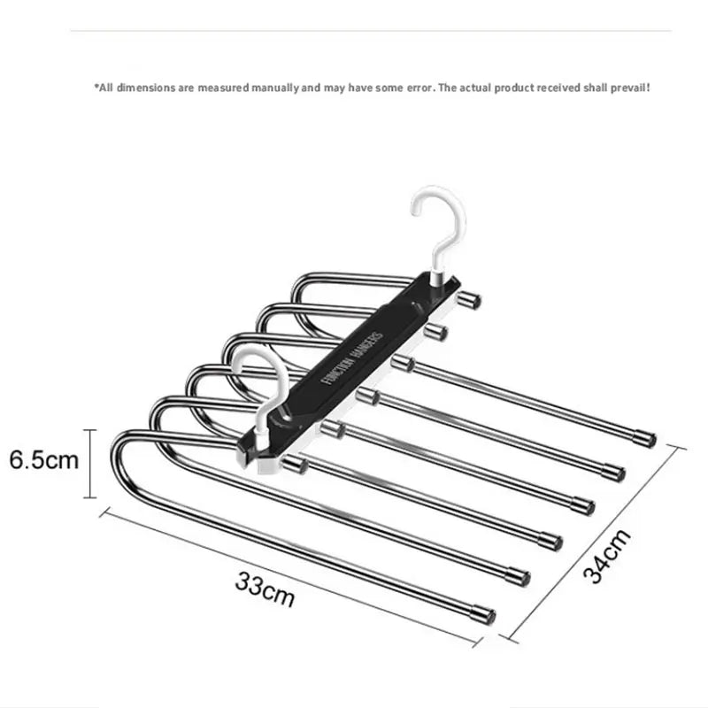 6 Layer Pants Hanger Space Saving Closet Organizer with 65mm Wide Spacing, Anti-Slip Multifunctional Pants Rack for Jeans Trousers Wardrobe