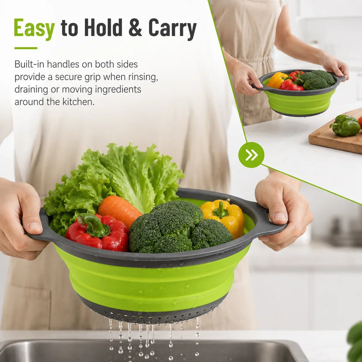 Collapsible Colander Set with Oversized Draining Tray