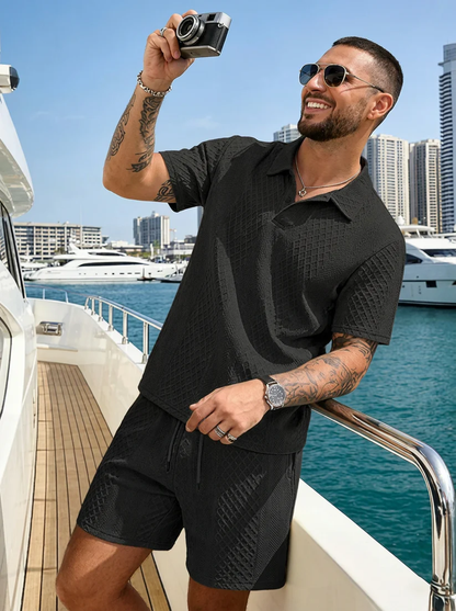 Men's 2 Pieces Outfits Casual Polo Shirt and Shorts Set Collar Athletic Jogging Summer Tracksuit