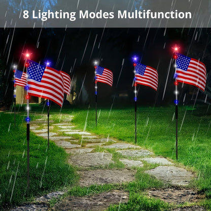 🔥8-Piece Flag Light Set – 4th of July Decorations with 8 Lighting Modes – Ideal for Independence Day Pathways, Gardens, and Yard Decor