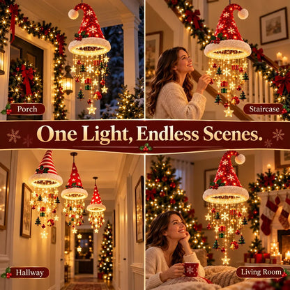 🎄🎅Santa Hat LED Hanging Light - A classic Santa hat raining warm fairy lights & Christmas charms
