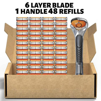 🔥12-48 Piece Men's Razor Blade Replacement Set with Free Handle - Ultra Sharp Stainless Steel Blades for Smooth Shaving