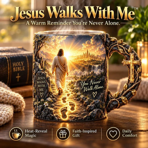 🔥 Last Day 49% OFF - 🔥✝️ Jesus Walks With Me – Heat-Reveal Faith Mug | You Are Never Alone