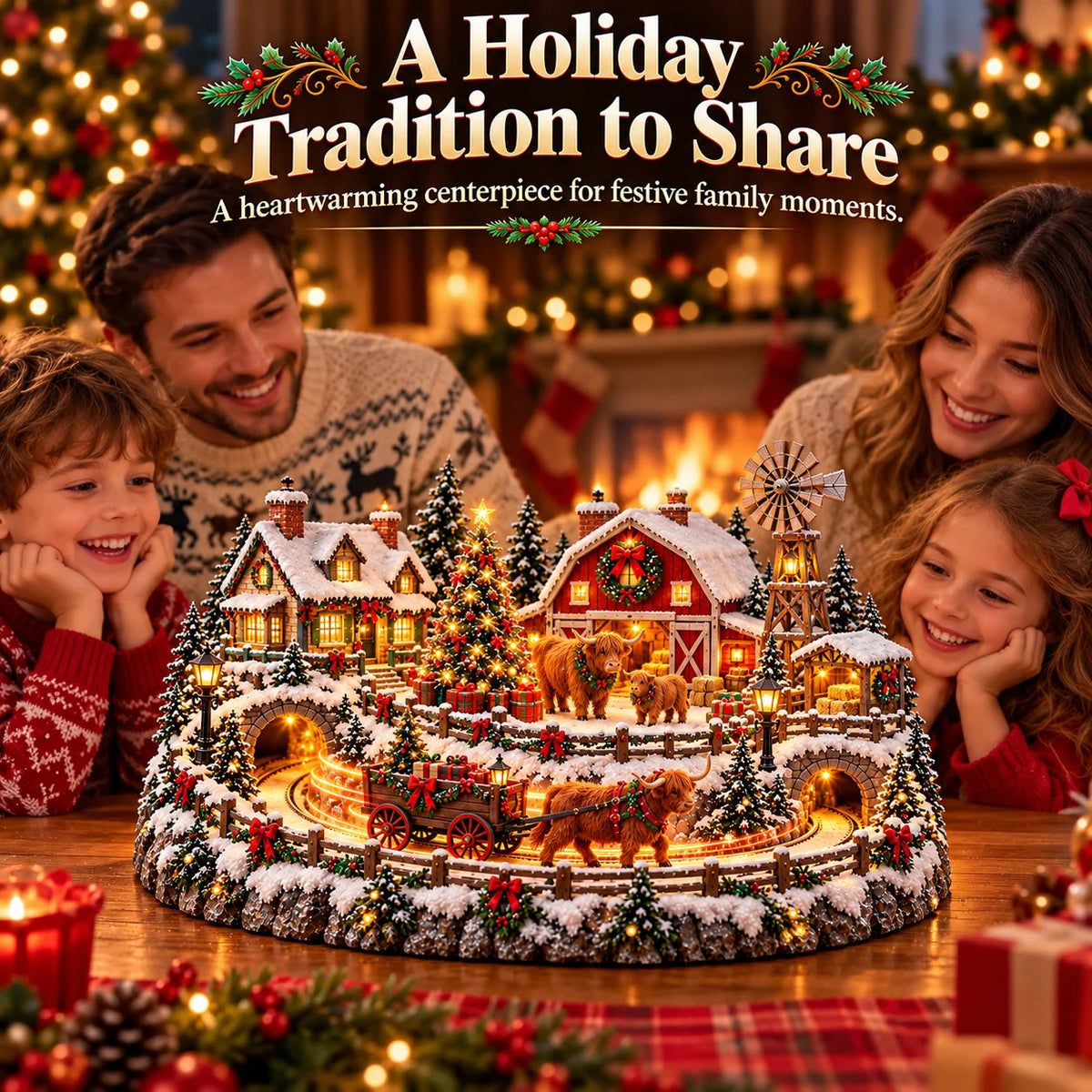 ⌛Last Day 49% OFF🐮 Highland Cow Christmas Farm Village – Lighted Farmhouse Holiday Décor 🎄✨