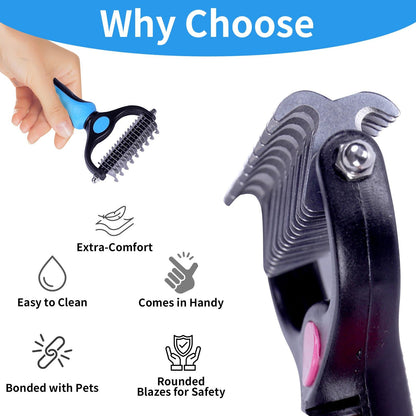 🔥Professional Double-Sided Pet Grooming Rake ✨ Undercoat Deshedding Tool for Dogs & Cats 🐶🐱