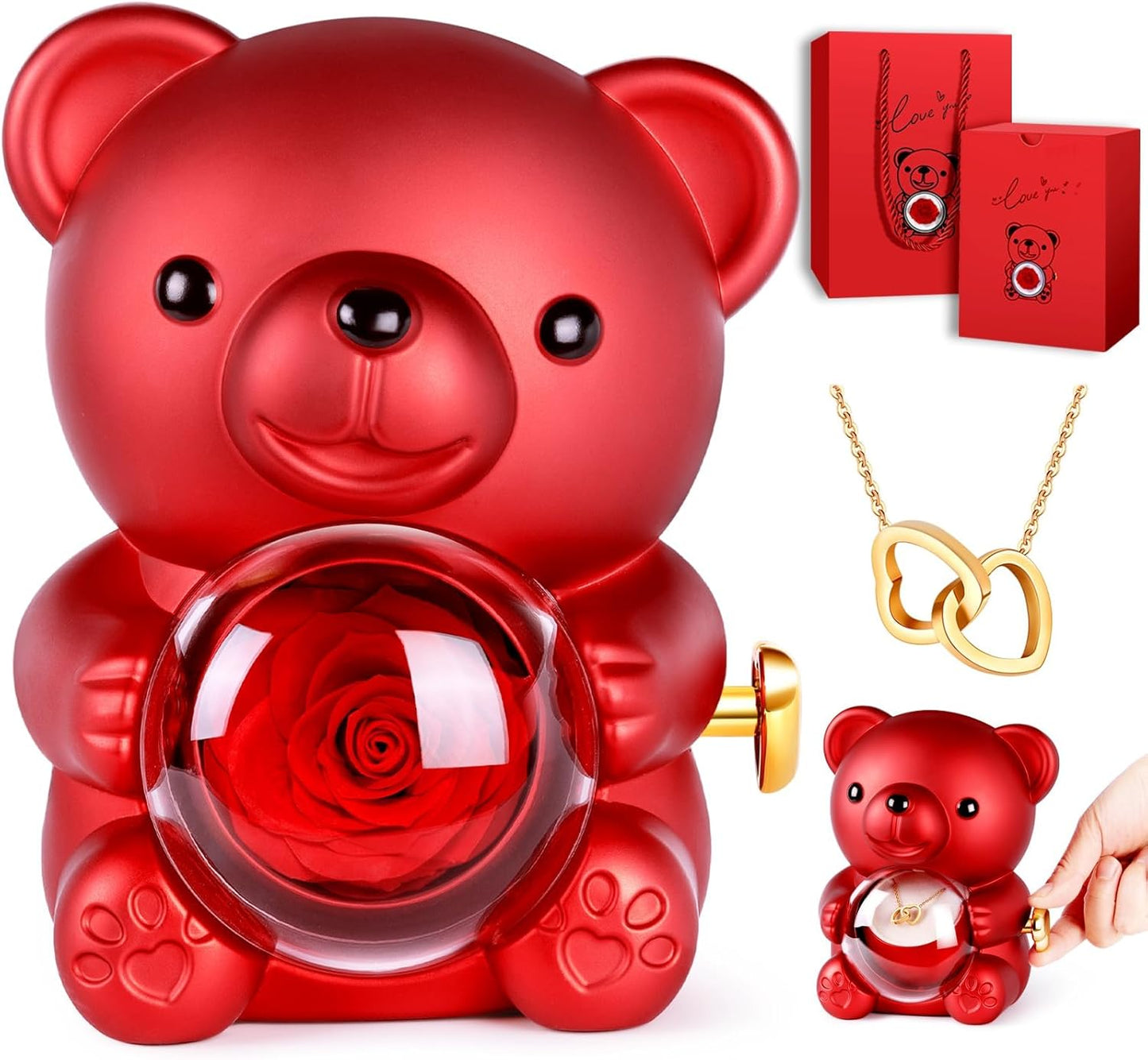 Mother's Day Hot Selling✨Cute Teddy Bear with Preserved Rose--Necklace📿+Eternal Rose🌹+Teddy Bear🧸