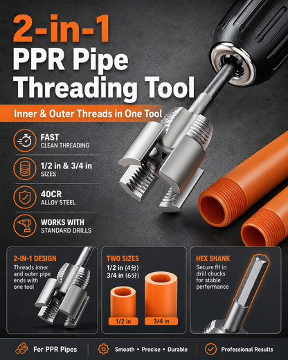 2-in-1 PPR Pipe Threading Tool | 1/2 & 3/4 in