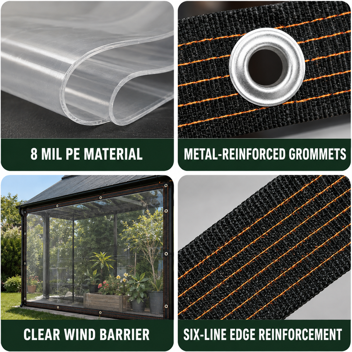 🔥Clear Waterproof PE Tarp, Transparent Outdoor Cover with Metal Grommets）