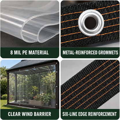 🔥Clear Waterproof PE Tarp, Transparent Outdoor Cover with Metal Grommets）