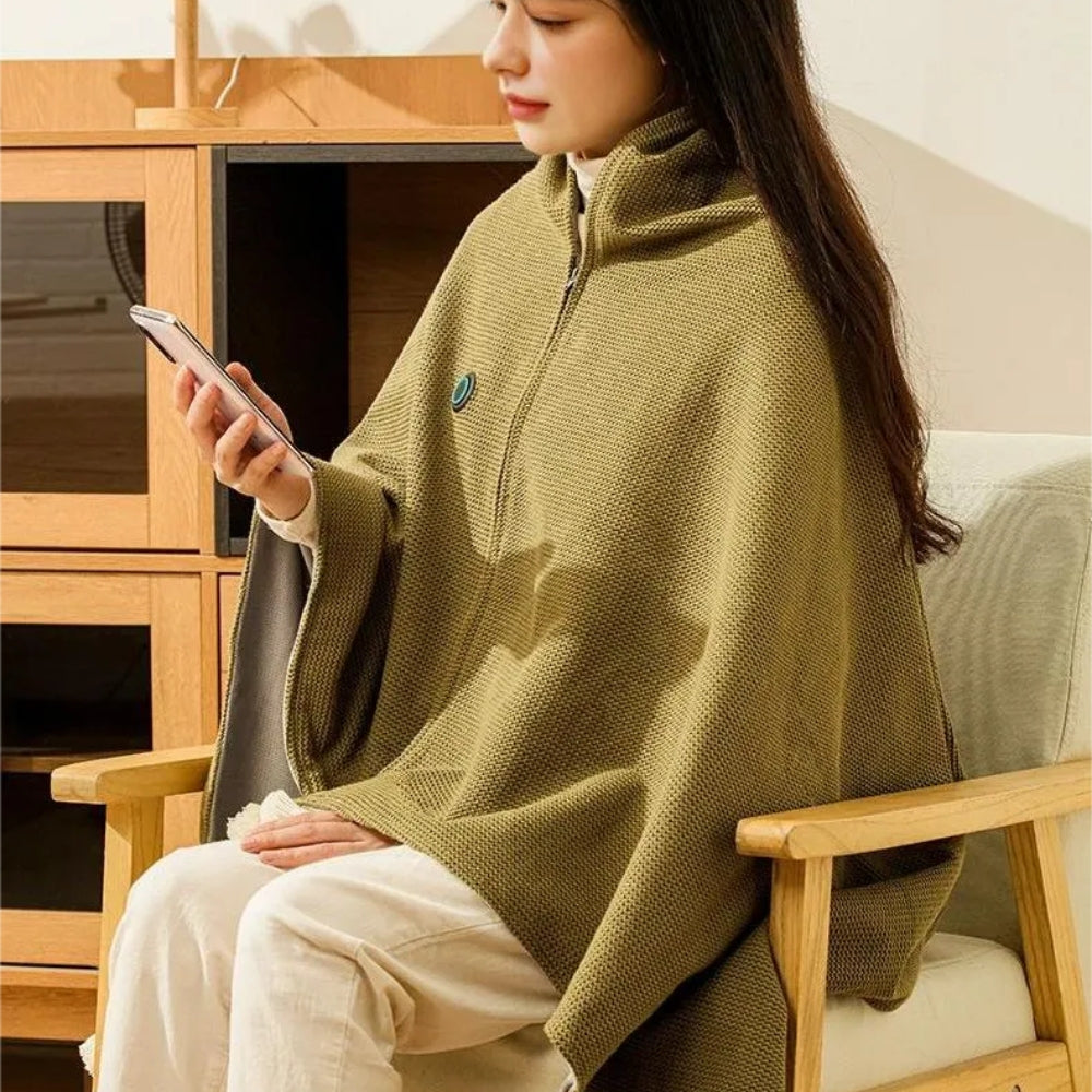Woman wearing CozyHeat heated shawl
