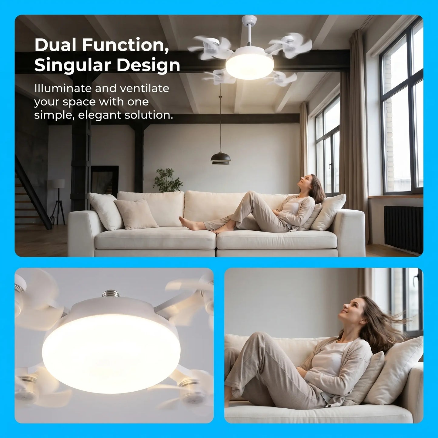 🌀New E27 Socket Ceiling Fan Light – 2‑in‑1 Silent LED Fan with Remote Control, Energy‑Saving Cooling & Lighting Combo for Home Bedroom