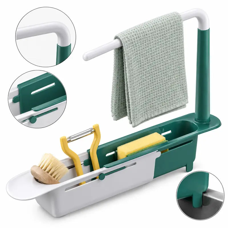 Adjustable telescopic sink caddy with towel bar