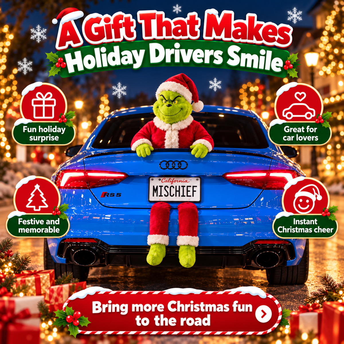 😈 Christmas Mischief Car Plush – Funny Peekaboo Trunk Holiday Decor