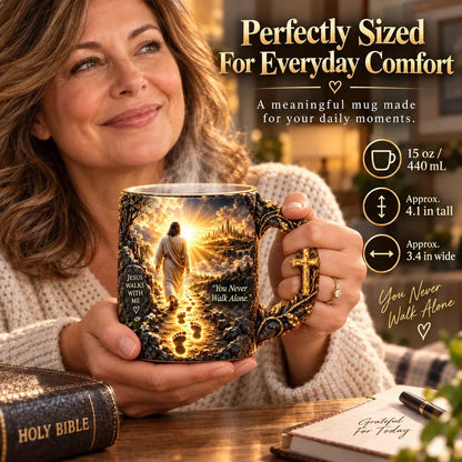🔥 Last Day 49% OFF - 🔥✝️ Jesus Walks With Me – Heat-Reveal Faith Mug | You Are Never Alone