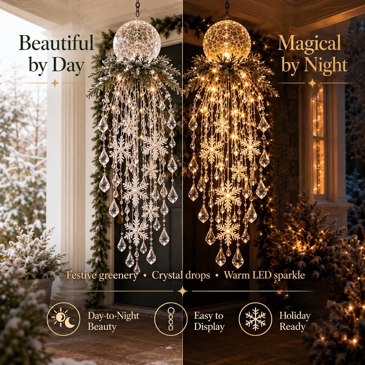 ✨❄️Crystal Cascade Christmas Light™ – Hanging Snowflake & Crystal LED Porch Décor