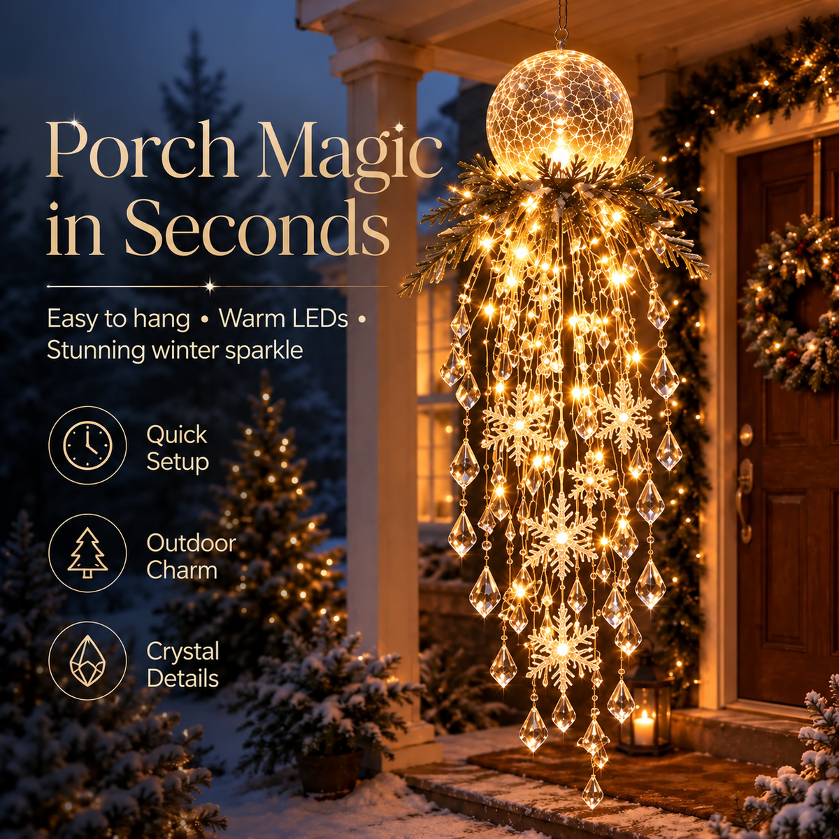 ✨❄️Crystal Cascade Christmas Light™ – Hanging Snowflake & Crystal LED Porch Décor